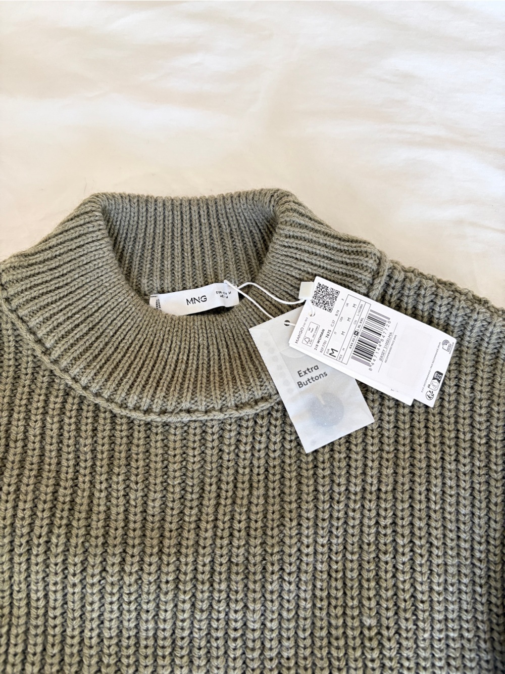 Mango Olive Green Ribbed Button-Shoulder Sweater - Picture 3 of 4
